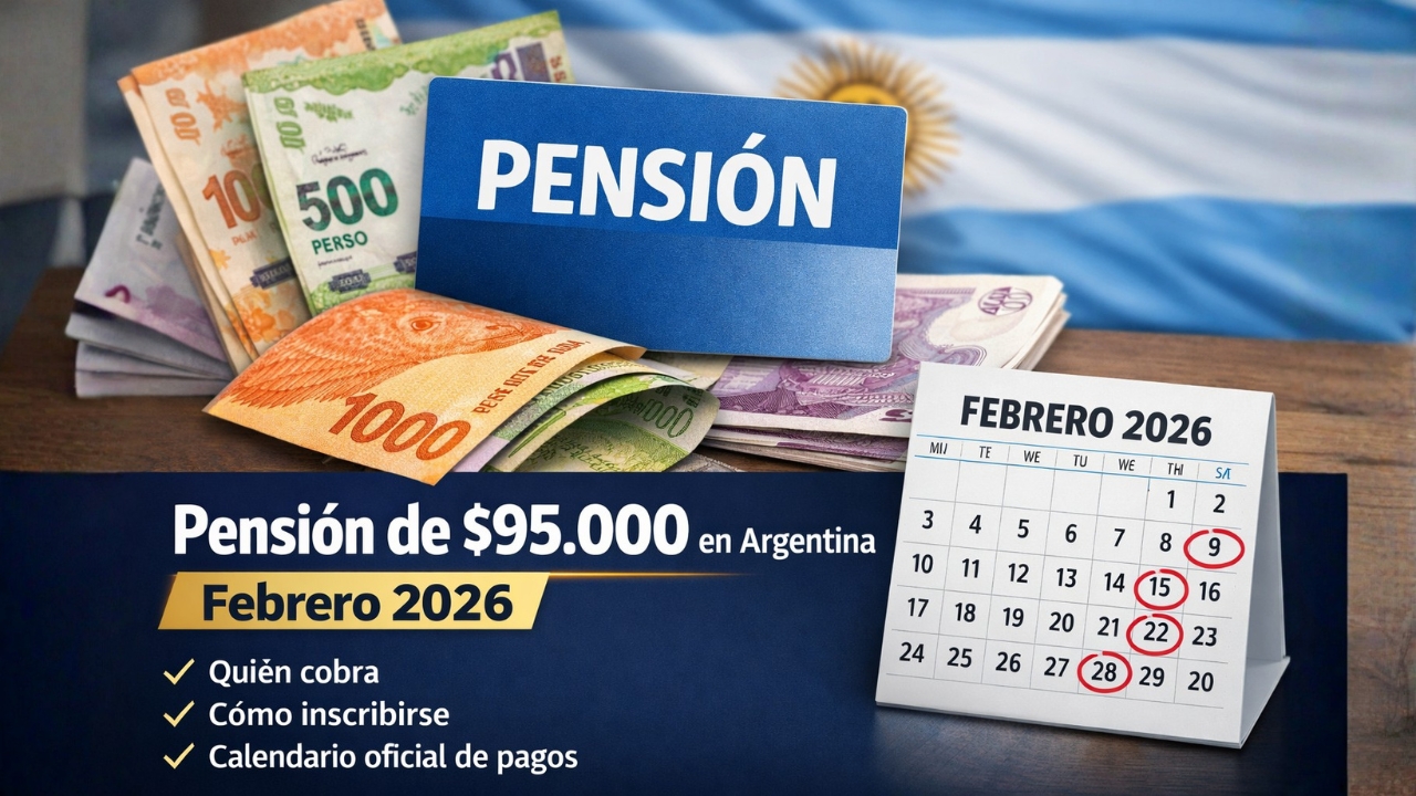 Pensión de $95,000 pesos en Argentina febrero 2026: quién cobra, cómo inscribirse y calendario oficial de pagos