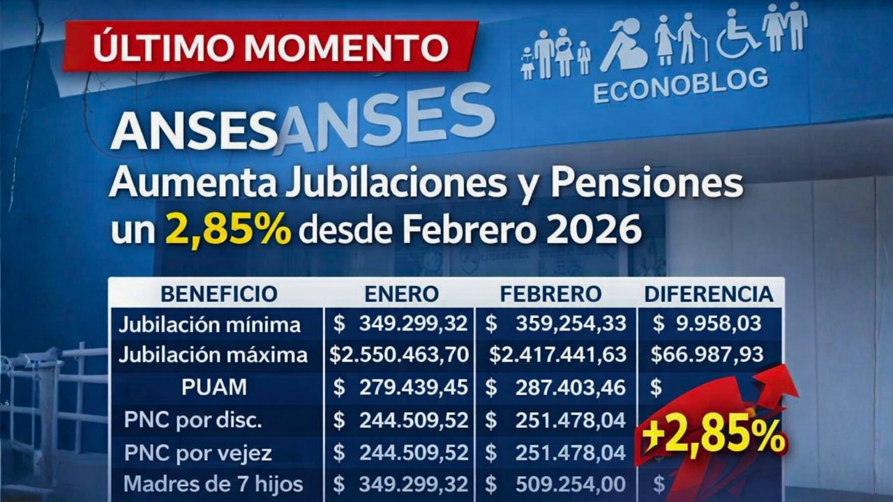 ANSES Aumenta Jubilaciones y Pensiones un 2,85% desde Febrero 2026