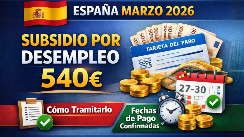 España Marzo 2026: Subsidio por Desempleo 540€ – Cómo Tramitarlo y Fechas de Pago Confirmadas