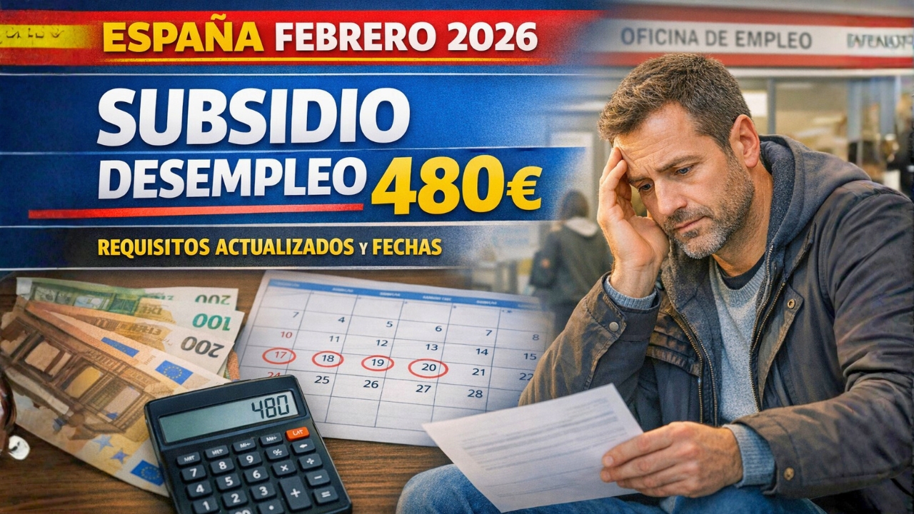 España Febrero 2026: Subsidio de Desempleo de 480€ – Requisitos Actualizados y Fechas
